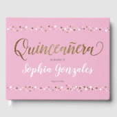 Roze gouden witte Confetti Quinceanera 15e verjaar Gastenboek (Voorkant)