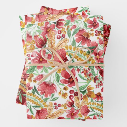 Roze gouden witte Waterverf Floral Pattern Inpakpapier Vel (In situ)