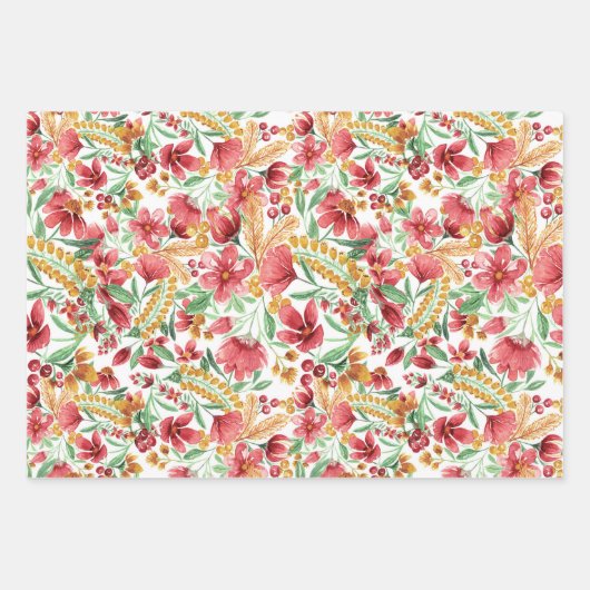 Roze gouden witte Waterverf Floral Pattern Inpakpapier Vel (Voorkant)