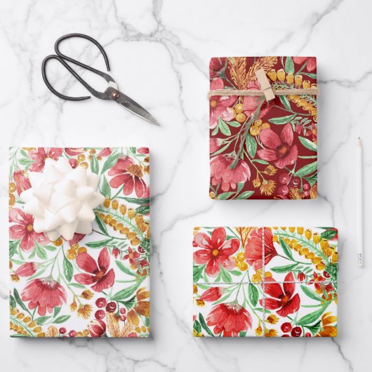 Roze gouden witte Waterverf Floral Pattern Inpakpapier Vel (Voorkant)