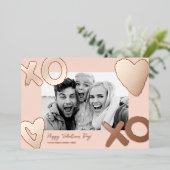 Roze gouden xo hart foto valentijnsdag  folie feestdagenkaart (Staand Voorkant)