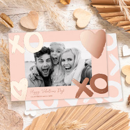 Roze gouden xo hart foto valentijnsdag folie feestdagenkaart