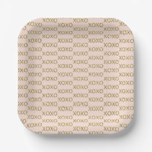 Roze & Gouden xoxo Valentijnsfeest Papieren Bordje