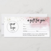 Roze Gouden Zakelijke Cadeaubon Met Logo (Voorkant)