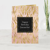 Roze Gouden Zebra Glitz Confetti Kaart (Voorkant)