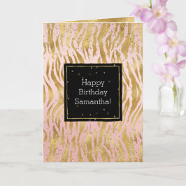 Roze Gouden Zebra Glitz Confetti Kaart
