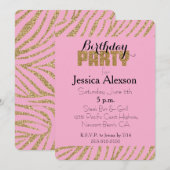 Roze gouden zebra print faux glitter verjaardag kaart (Voorkant / Achterkant)