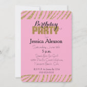 Roze gouden zebra print faux glitter verjaardag kaart (Voorkant)