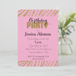 Roze gouden zebra print faux glitter verjaardag kaart