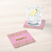 Roze gouden zebra print faux glitter verjaardag kartonnen onderzetters (Insitu)