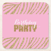 Roze gouden zebra print faux glitter verjaardag kartonnen onderzetters (Voorkant)