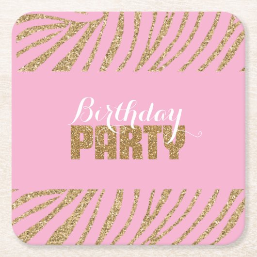 Roze gouden zebra print faux glitter verjaardag kartonnen onderzetters (Voorkant)