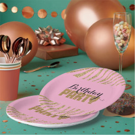 Roze gouden zebra print faux glitter verjaardag papieren bordje