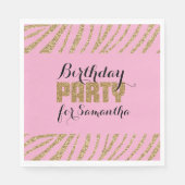 Roze gouden zebra print faux glitter verjaardag servet (Voorkant)
