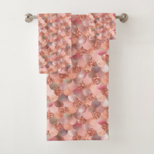 Roze Gouden Zeemeermin Schubben Glitter Roze Folie Bad Handdoek