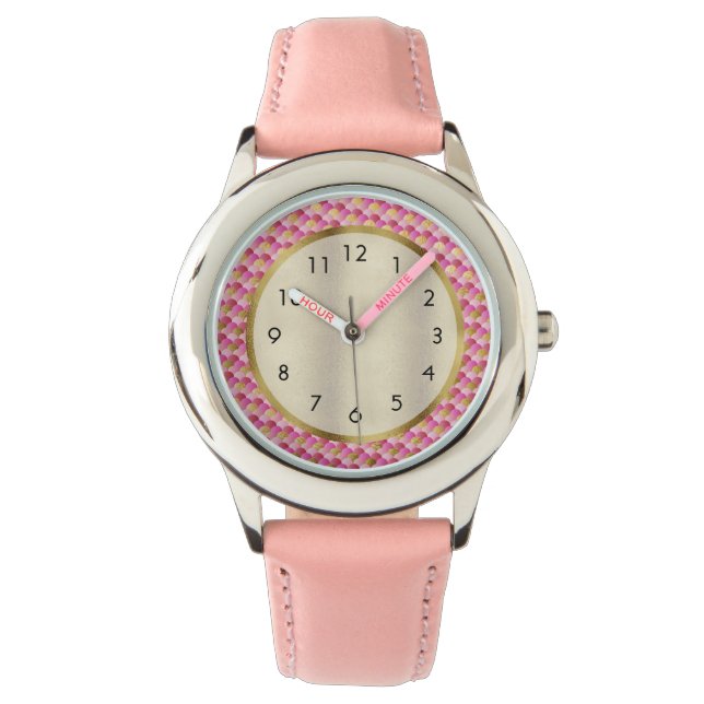 Roze Gouden Zeemeermin Schubben Horloge (Voorkant)