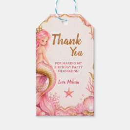 Roze & Gouden Zeemeermin Verjaardag Cadeaulabel