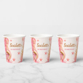 Roze & Gouden Zeemeermin Verjaardag Papieren Bekers