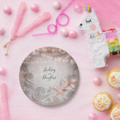 Roze Gouden Zeester Tropisch Strand Bruiloft Papieren Bordje (Feest)