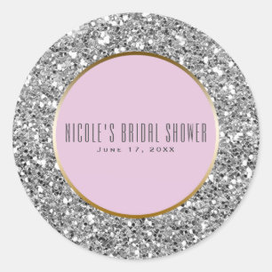 Roze Gouden Zilver Glitter Elegant Trouwfavoriet Ronde Sticker