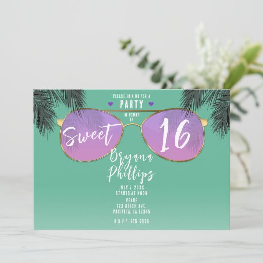 Roze & Gouden Zonnebril Blauwgroen Zomerzoet 16 Fe Kaart (Staand voorkant)