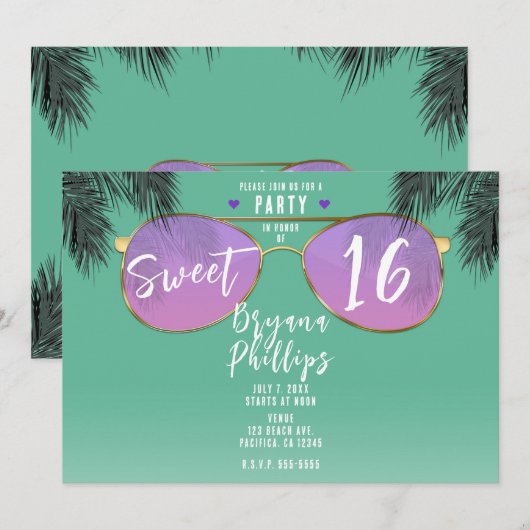 Roze & Gouden Zonnebril Blauwgroen Zomerzoet 16 Fe Kaart (Voorkant / Achterkant)