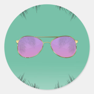 Roze & Gouden Zonnebril Teal Zomer Sweet 16 Feest Ronde Sticker