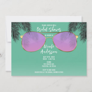 Roze & Gouden Zonnebril Turquoise Zomer Bruidsfees Kaart