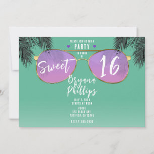 Roze & Gouden Zonnebril Turquoise Zomer Sweet 16 F Kaart