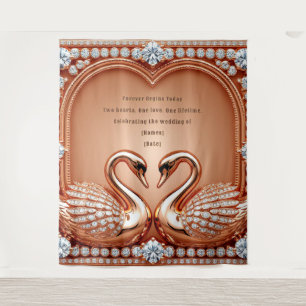 Roze gouden Zwaan Bruiloft Liefde Boog Ontwerp Wandkleed