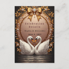 🌺 Roze Gouden Zwanen Bruiloftscollectie 💐 Informatiekaartje