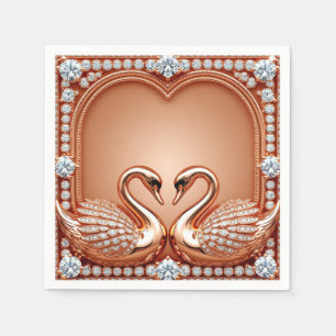 Roze Gouden Zwanen Diamant Hart Sierlijke Romantis Servet