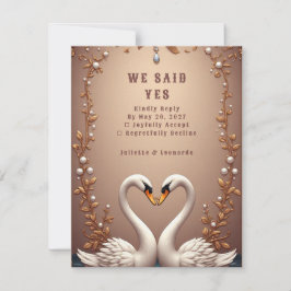 💍 Roze gouden zwanen Lente Trouwdecoratie 🌸 RSVP Kaartje