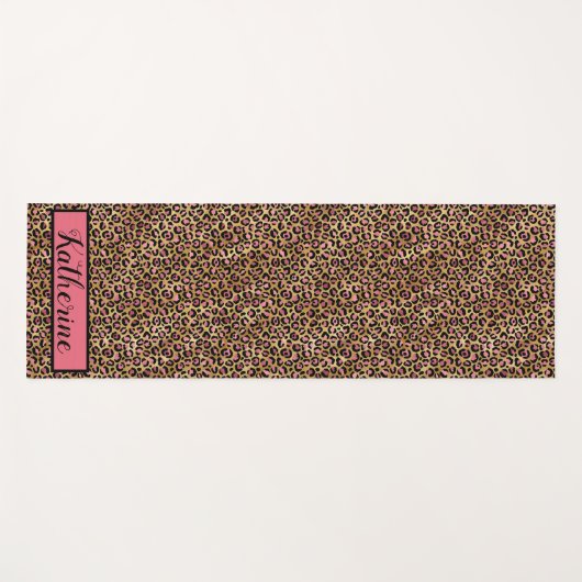 Roze gouden zwarte luipspuiten Afdrukmonogrammen Yogamat (Voorkant (horizontaal))