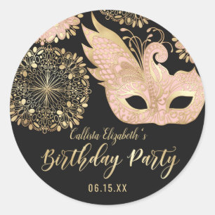 roze gouden zwarte maskerade Masker Birthday Ronde Sticker