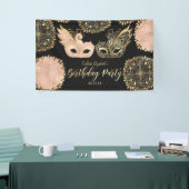 roze gouden zwarte maskerade Masker Birthday Spandoek (Beurs)