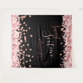 Roze Gouden Zwarte Sweet 16 Glitter Confetti Bloem Wandkleed (Voorkant (horizontaal))