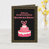 roze goudendaagse Cake Quinceañera Kaart (Gele Bloem)