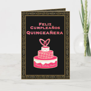 roze goudendaagse Cake Quinceañera Kaart