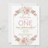  roze goudflora grote eerste verjaardag kaart (Voorkant)