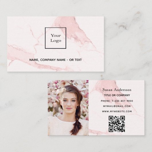 Roze goudfoto elegant QR-code Visitekaartje (Voorkant / Achterkant)