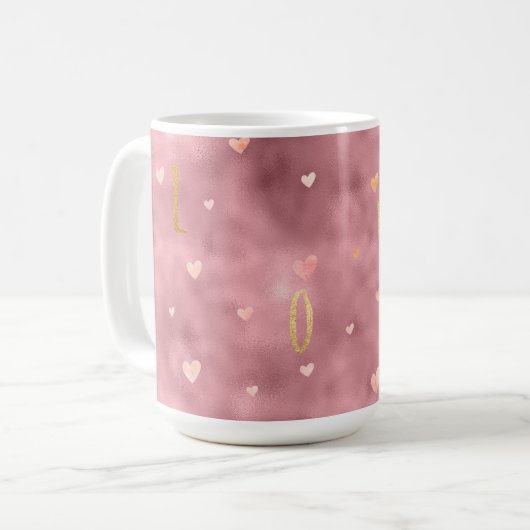 Roze goudglam Waterverf Love Heart Koffiemok (Voorkant links)