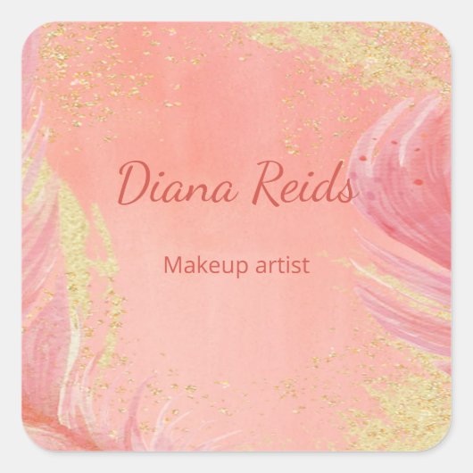 Roze goudglitter, aangepaste naam vierkante sticker (Voorkant)