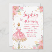 Roze goudglitter ballerina verjaardagsuitnodiging kaart (Voorkant)