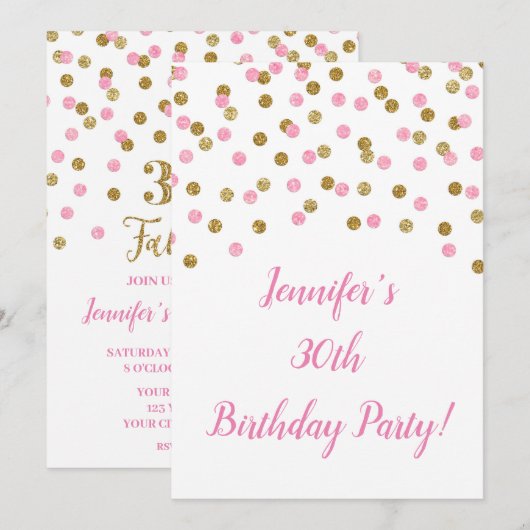 Roze goudglitter Confetti 30 en smeltkroes Kaart (Voorkant / Achterkant)