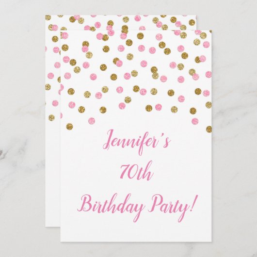 Roze goudglitter Confetti 70 en smeltkroes Kaart (Voorkant / Achterkant)