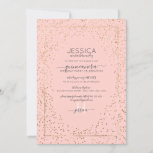 Roze goudglitter Confetti Border Quinceañera Kaart