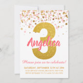 Roze goudglitter Confetti Girl Derde verjaardag Kaart (Voorkant)