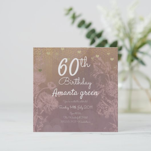 Roze goudglitter harten 60e verjaardag kaart (Staand voorkant)