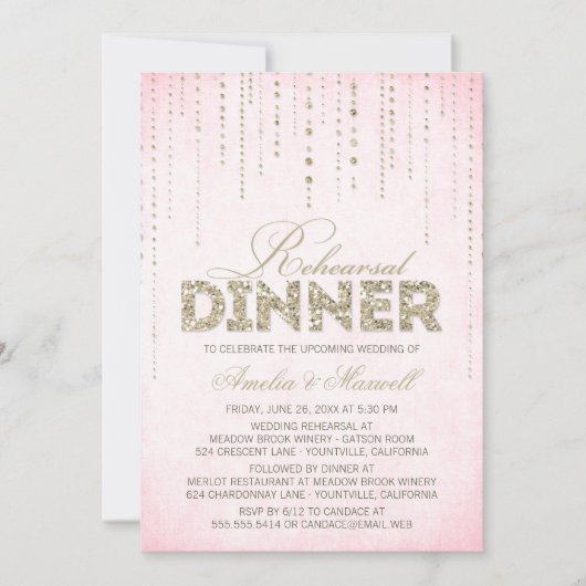 Roze & goudglitter look repetitief diner kaart (Voorkant)